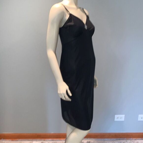 Vintage Black Nylon Slip Dress Size Medium - Picture 3 of 9